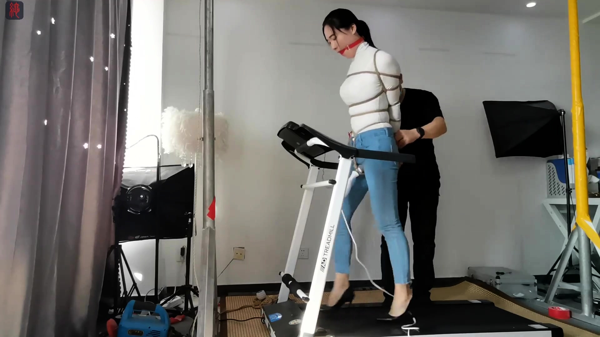 Bound And Gagged Asian Babe Walks On Treadmill In High Heels Video at Porn  Lib